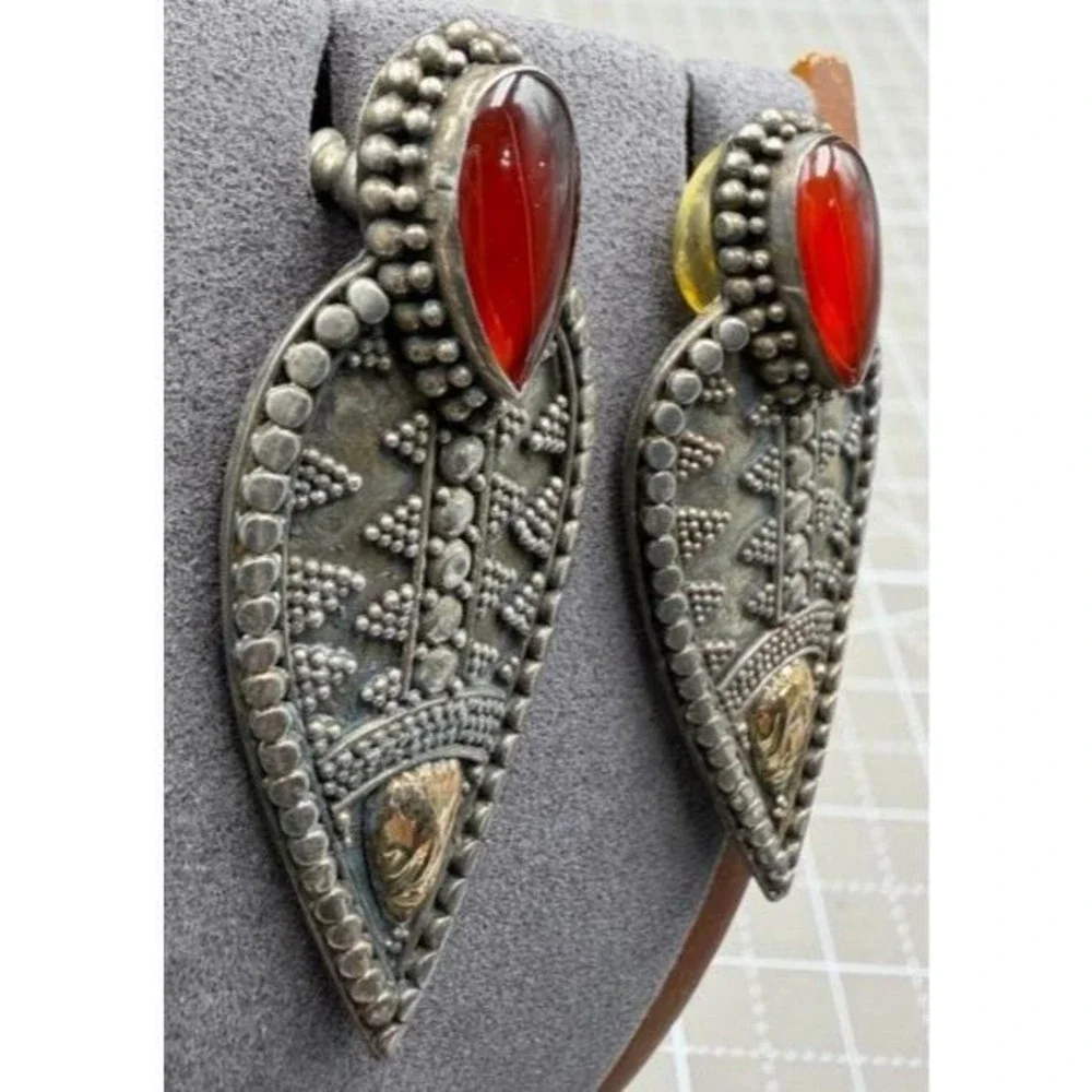 Vintage Sterling Silver Scarab Earrings Egyptian Revival Gold Applied Scarab 2